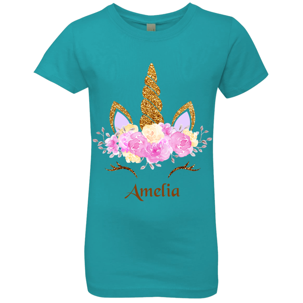 Personalized Customized Girl Name Unicorn Head Rose Shirt | Girls' Princess T-Shirt | Short Sleeve, T-Shirts, Youth