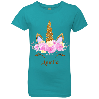 Personalized Customized Girl Name Unicorn Head Rose Shirt | Girls' Princess T-Shirt | Short Sleeve, T-Shirts, Youth