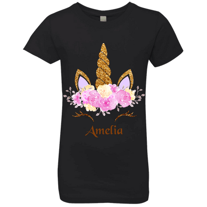 Personalized Customized Girl Name Unicorn Head Rose Shirt | Girls' Princess T-Shirt | Short Sleeve, T-Shirts, Youth