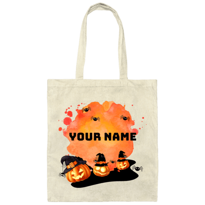 Personalized Halloween Tote Bag | Pumpkin, Witch, Black Cat, Castle