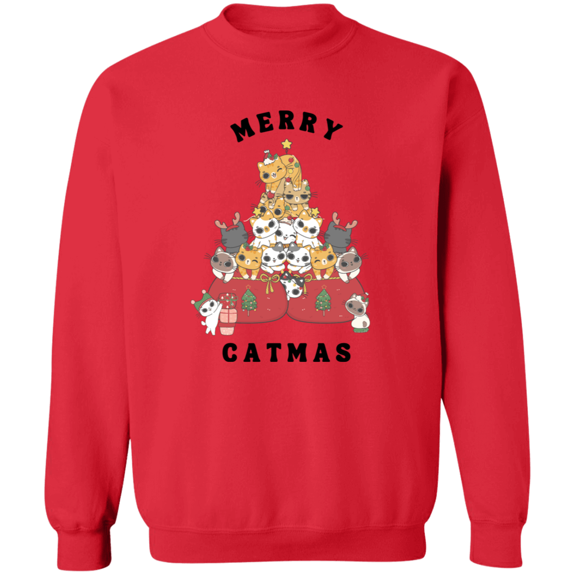 Merry Catmas Crewneck Pullover Sweatshirt | Ugly Christmas Sweater | Men, Pullover, Sweatshirts