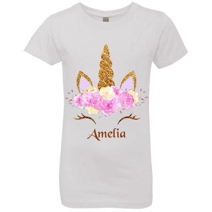 Personalized Customized Girl Name Unicorn Head Rose Shirt | Girls' Princess T-Shirt | Short Sleeve, T-Shirts, Youth