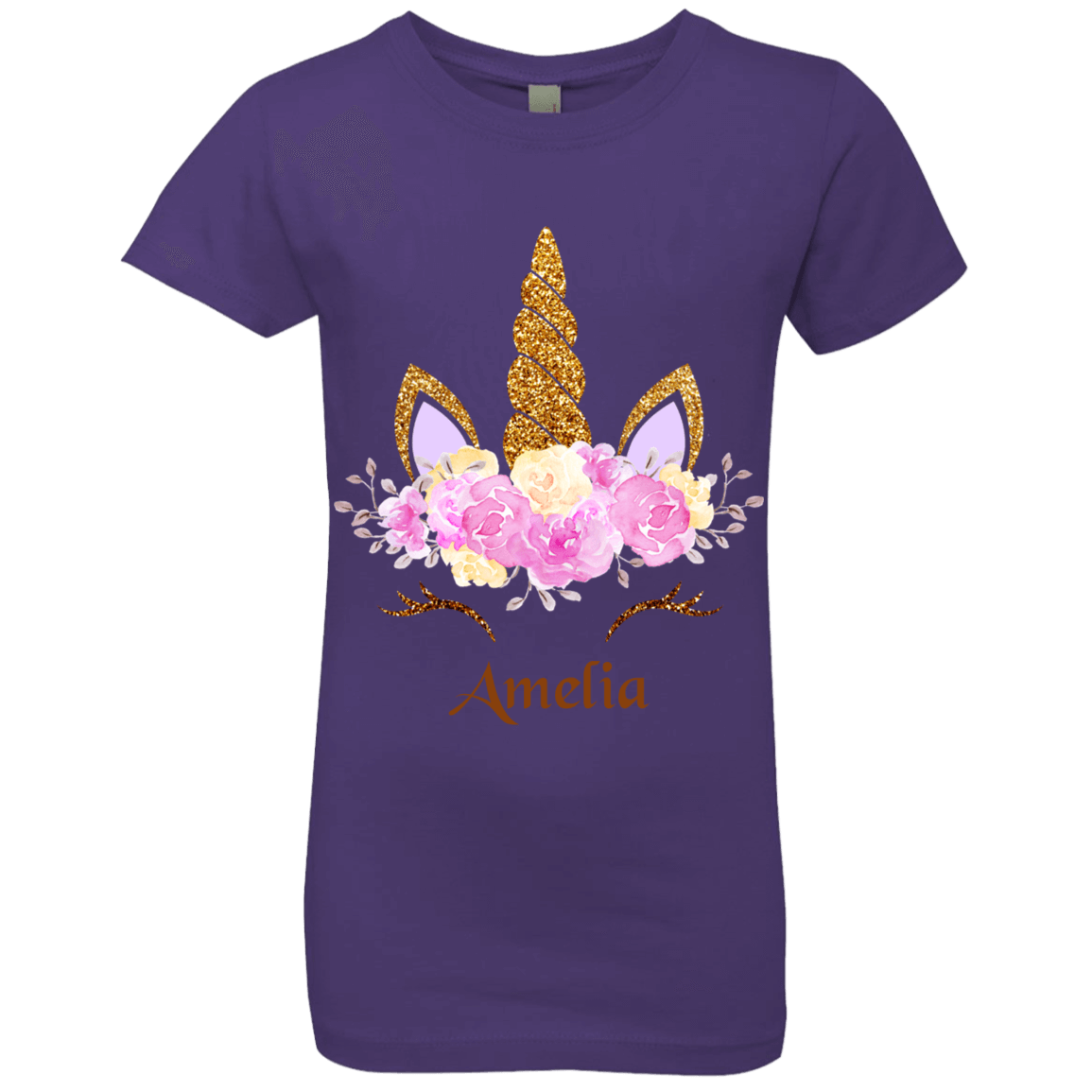 Personalized Customized Girl Name Unicorn Head Rose Shirt | Girls' Princess T-Shirt | Short Sleeve, T-Shirts, Youth