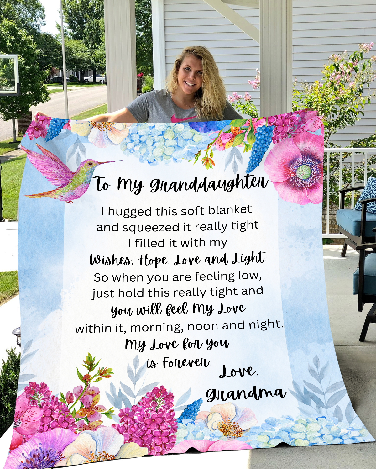 To My Granddaughter Bird and Flower Design Fleece Blanket |