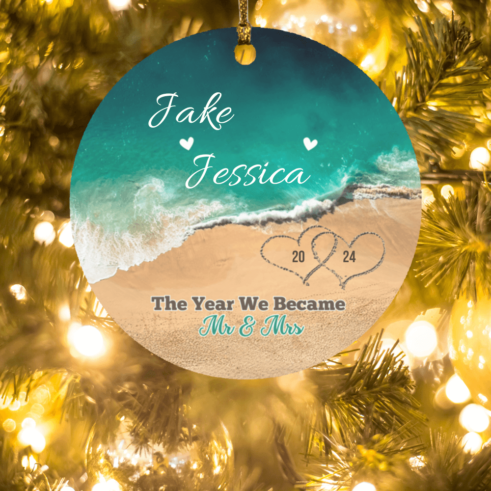 Personalized Couple Beach Ornament - The Year We Became Mr and Mrs