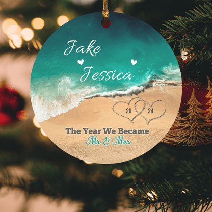 Personalized Couple Beach Ornament - The Year We Became Mr and Mrs