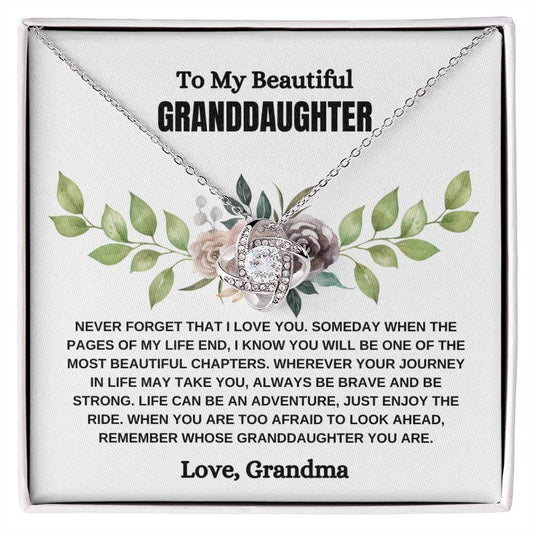 Granddaughter Love Knot Necklace - Grandma's Gift | C30011TG, C30011TR, PB23-WOOD, PT-4377, TNM-1, USER-249647