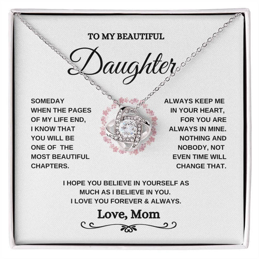 To My Daughter Keep Me In Your Heart Love Knot Necklace