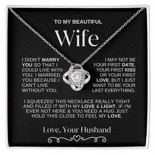 To My Beautiful Wife Love Knot Necklace | Black