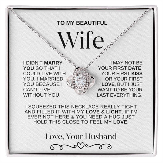 To My Beautiful Wife Love Knot Necklace | White