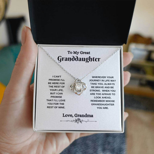 Great Granddaughter Love Knot Necklace - Grandparents Gift | C30011TG, C30011TR, PB23-WOOD, PT-4377, TNM-1, USER-249647