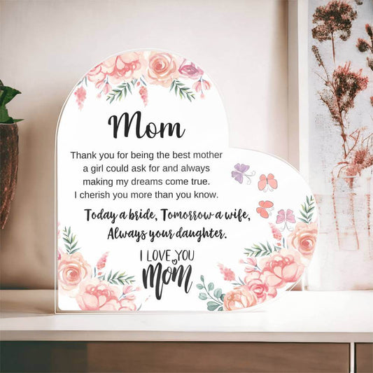 I Love You Mom From Daughter Printed Heart Acrylic Plaque