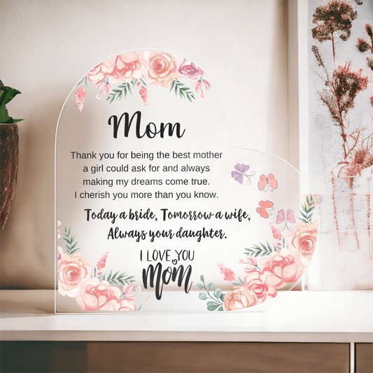 I Love You Mom From Daughter Printed Heart Acrylic Plaque