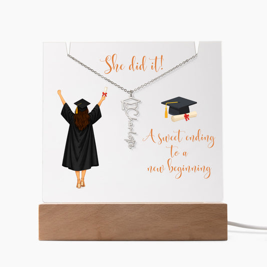 She did it Keepsake Acrylic Bundle Graduation Cap Name Necklace