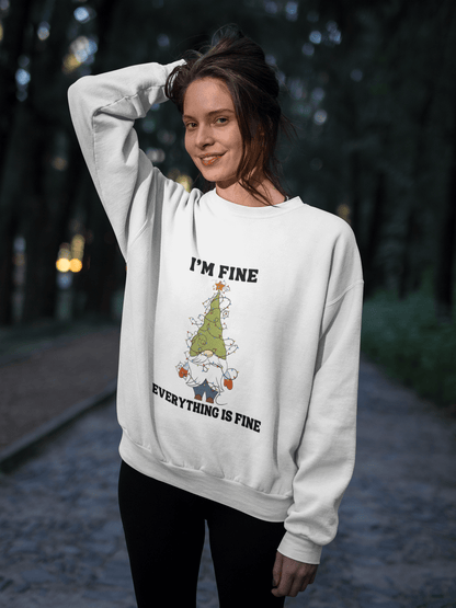 I'm Fine Everything Is Fine Crewneck Pullover Sweatshirt | Ugly Christmas Sweater | Men, Pullover, Sweatshirts