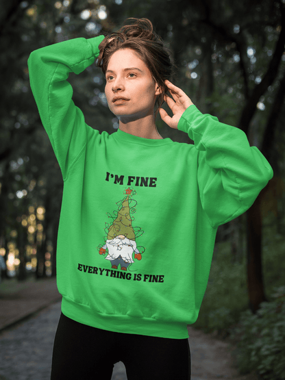 I'm Fine Everything Is Fine Crewneck Pullover Sweatshirt | Ugly Christmas Sweater | Men, Pullover, Sweatshirts