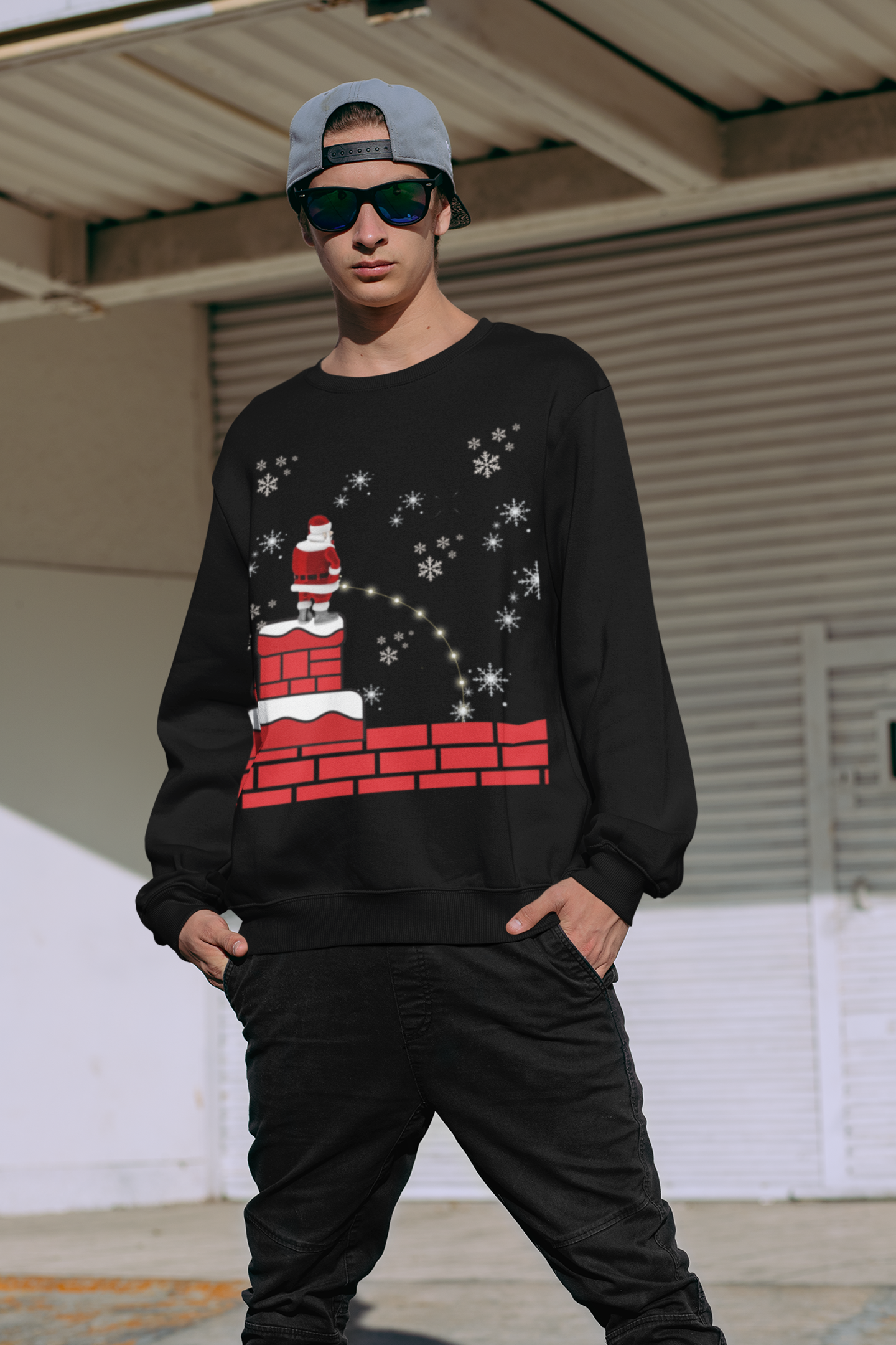 Santa In The Roof Crewneck Pullover Sweatshirt | Ugly Christmas Sweater | Men, Pullover, Sweatshirts