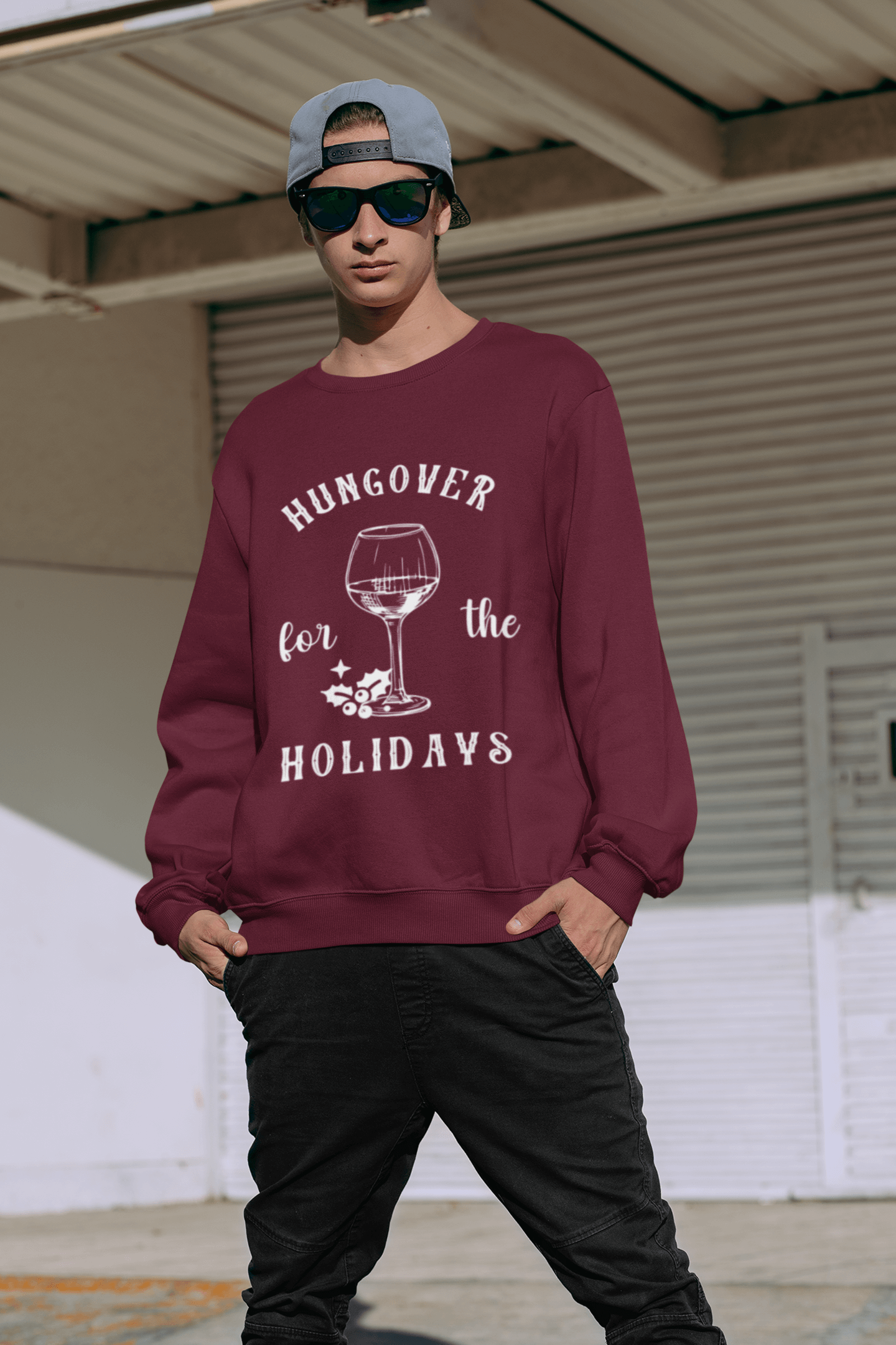 Hungover For The Holidays Crewneck Pullover Sweatshirt | Ugly Christmas Sweater | Men, Pullover, Sweatshirts