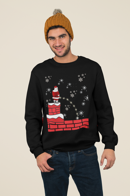 Santa In The Roof Crewneck Pullover Sweatshirt | Ugly Christmas Sweater | Men, Pullover, Sweatshirts