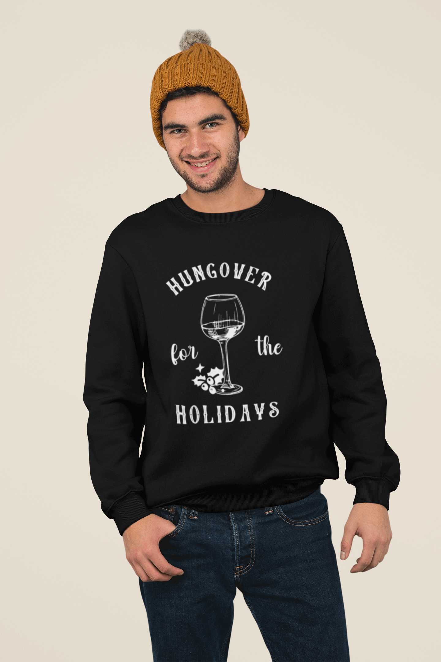 Hungover For The Holidays Crewneck Pullover Sweatshirt | Ugly Christmas Sweater | Men, Pullover, Sweatshirts