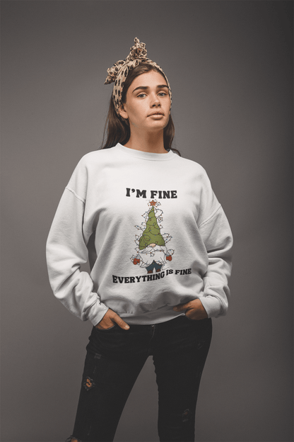 I'm Fine Everything Is Fine Crewneck Pullover Sweatshirt | Ugly Christmas Sweater | Men, Pullover, Sweatshirts